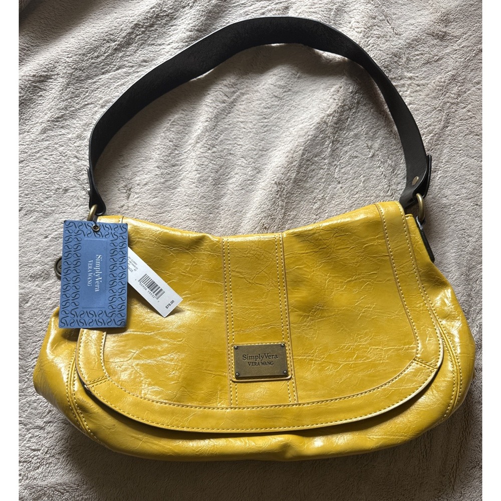 NWT Simply Vera Wang Faux Leather Saddle Shoulder Bag Curry Yellow Hobo